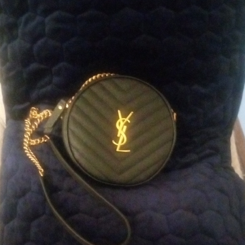 YSL Black Quilted Round Crossbody Bag